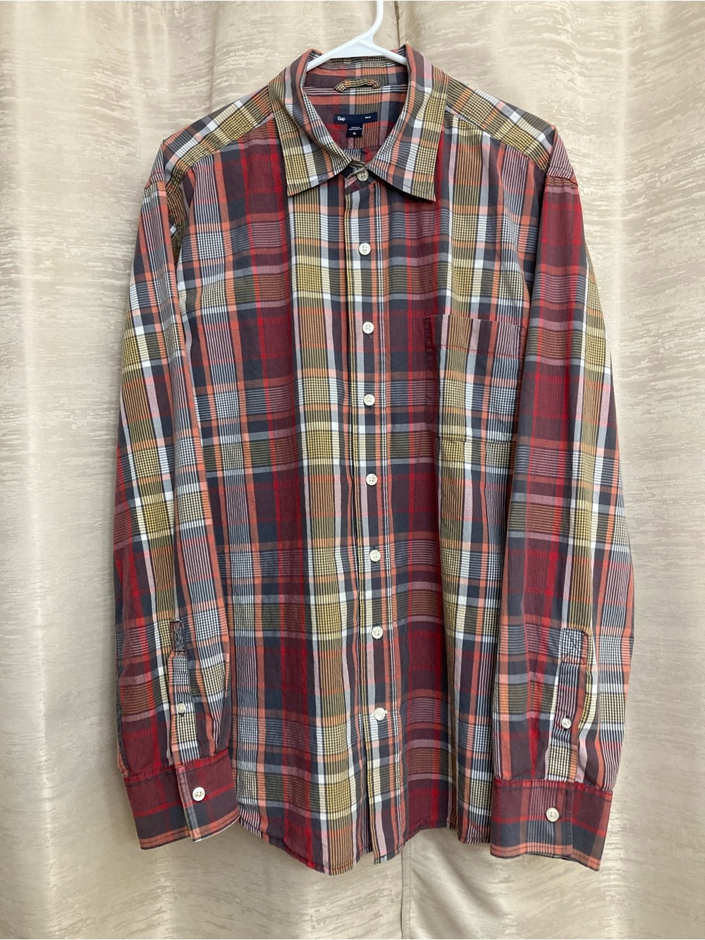 Gap Men's Plaid Button-Down Shirt - Red Multi XL